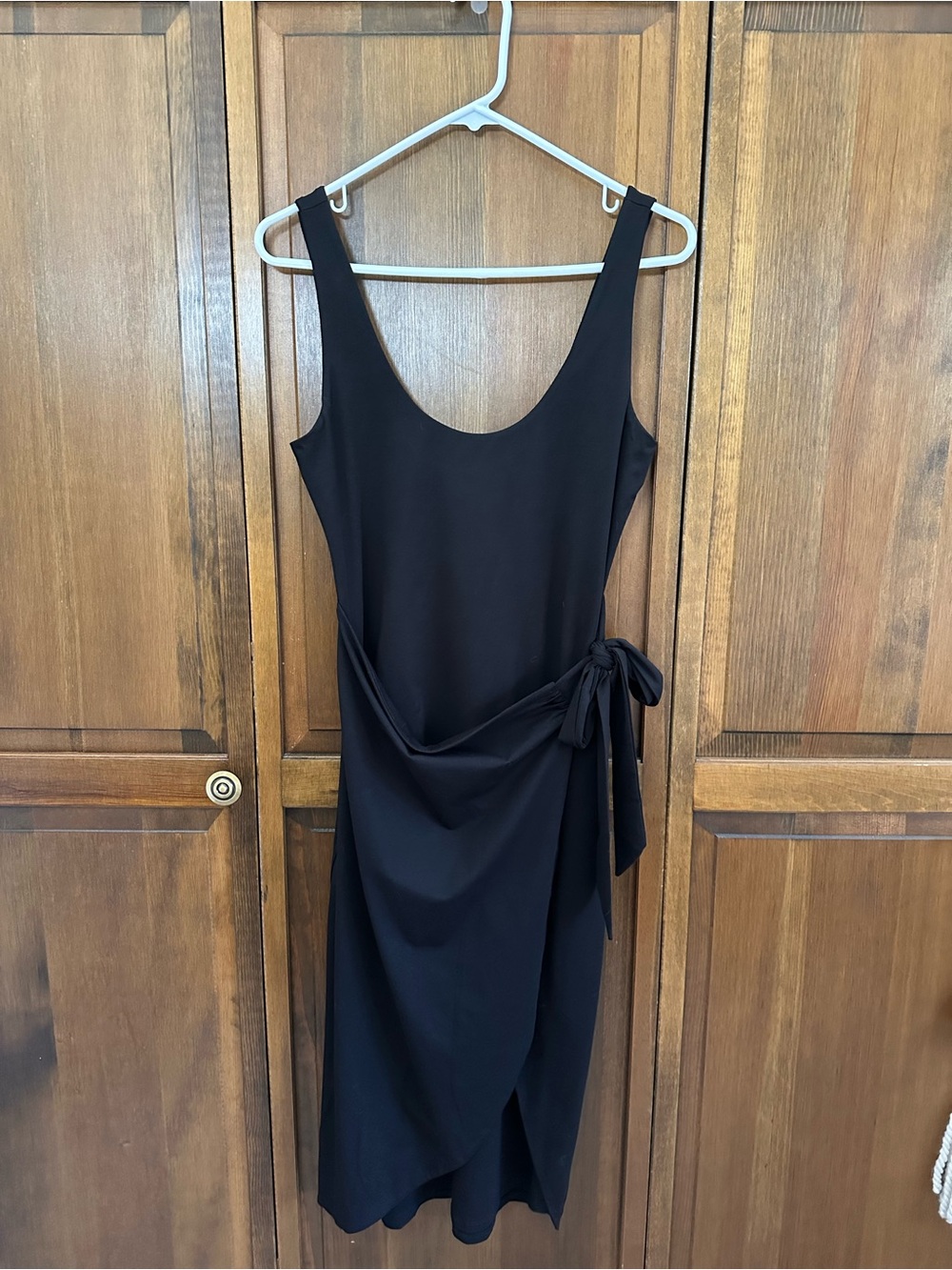Lovers + Friends Black Scoop-Neck Wrap Midi with Side Tie